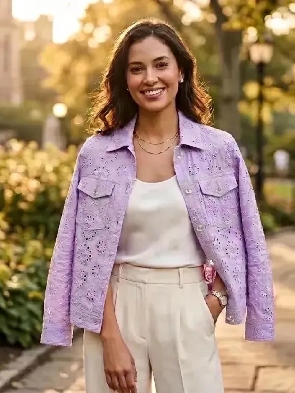 Appleseeds NWOT Eyelet Lace Embroidery Lavender jacket
 SzM Casual Office